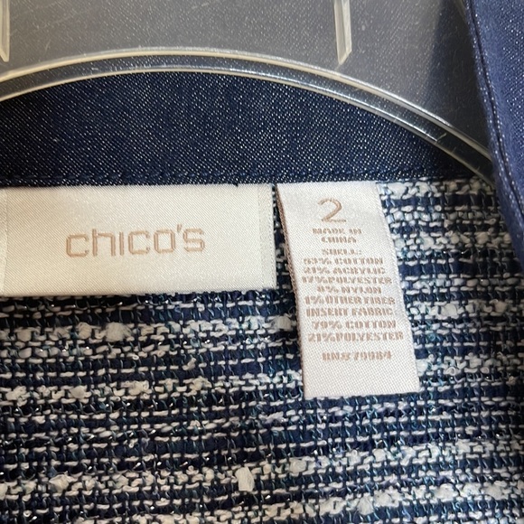 Chico's Blue Tweed And Denim Silver Threads And Beads Jacket Size 2 / 12 - Picture 4 of 5
